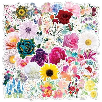 50PCS  Personalized Girl Cartoon Flowers Graffiti Laptop Skateboard Guitar Helmet Cup Waterproof Sticker Decoration