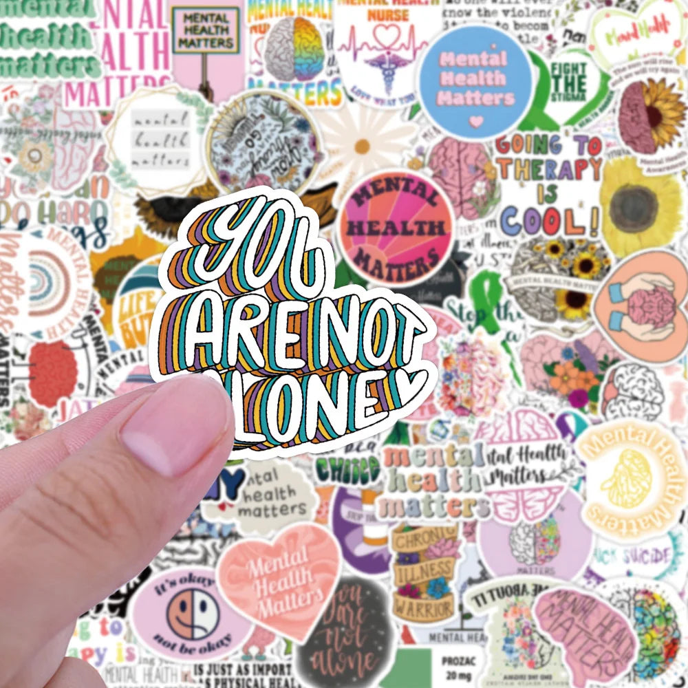 100PCS Mental Health Small Fresh Graffiti Stickers Personalized Fashion Creative DIY Trend Exquisite Decorative Stickers Water Cups Guitar Helmets Skateboards Popular Decals Toys