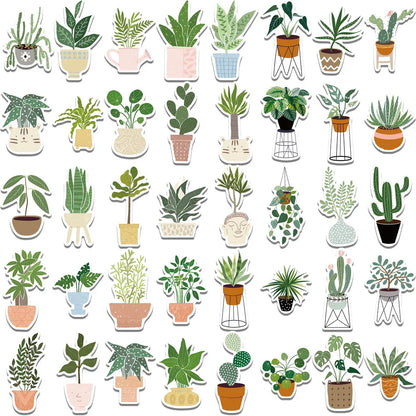 44PCS Cartoon Ins Style Greenery Potted Plants Graffiti Stickers Personalized Fashion Creative Trend DIY Decorative Stickers Ipad Helmet Refrigerator Skateboard Popular Decals Toys
