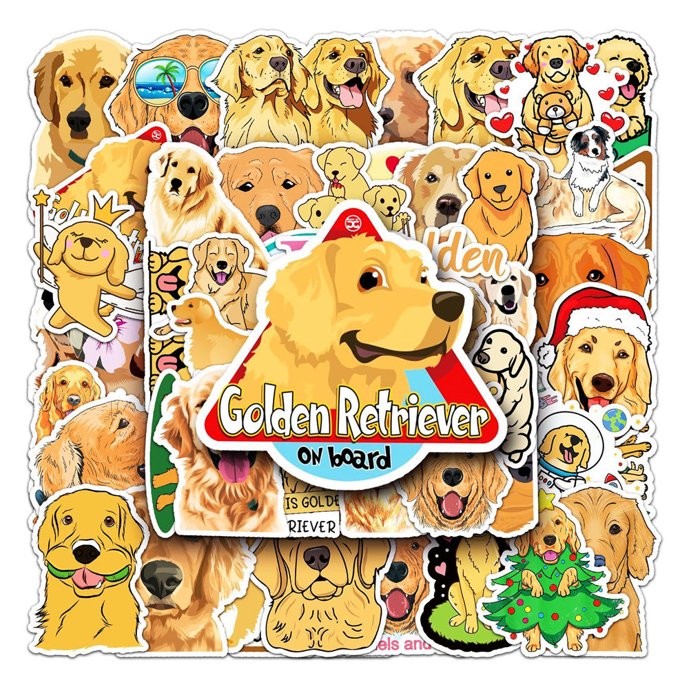 50PCS Golden Retriever Doodle Stickers, Sunny & Friendly Cartoon Dog Decals for Pet Lovers and Happy Vibes