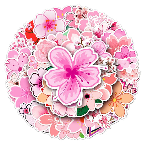 50PCS Cherry Blossom Plant Cartoon Personality Graffiti Sticker DIY  Notebook Suitcase Computer Skateboard Bike