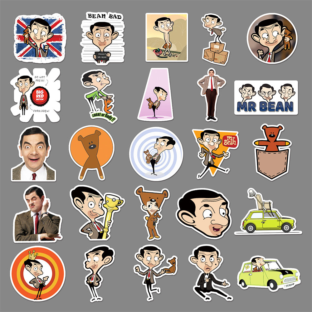 50PCS Mr. Bean Cartoon Doodle Stickers Exquisite, Fashionable, Creative DIY Decorative Decals Perfect for Notebooks, Skateboards, Bags, Phone Cases, Helmets, Guitars, and Stationery Boxes