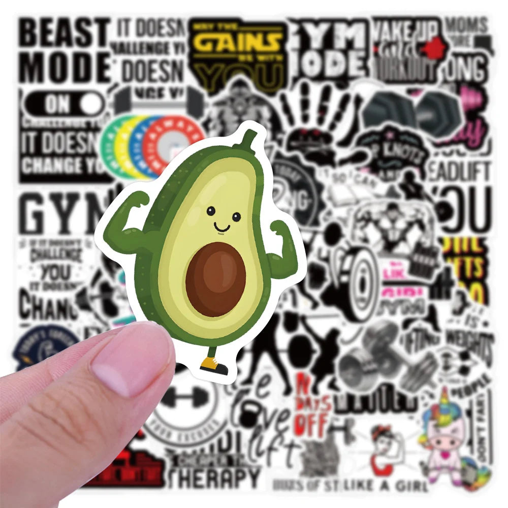 50PCS Cute Fitness Text Inspirational Graffiti Waterproof Sticker Creative Decoration Personality CupHelmetGuitar