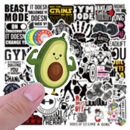 50PCS Cute Fitness Text Inspirational Graffiti Waterproof Sticker Creative Decoration Personality CupHelmetGuitar