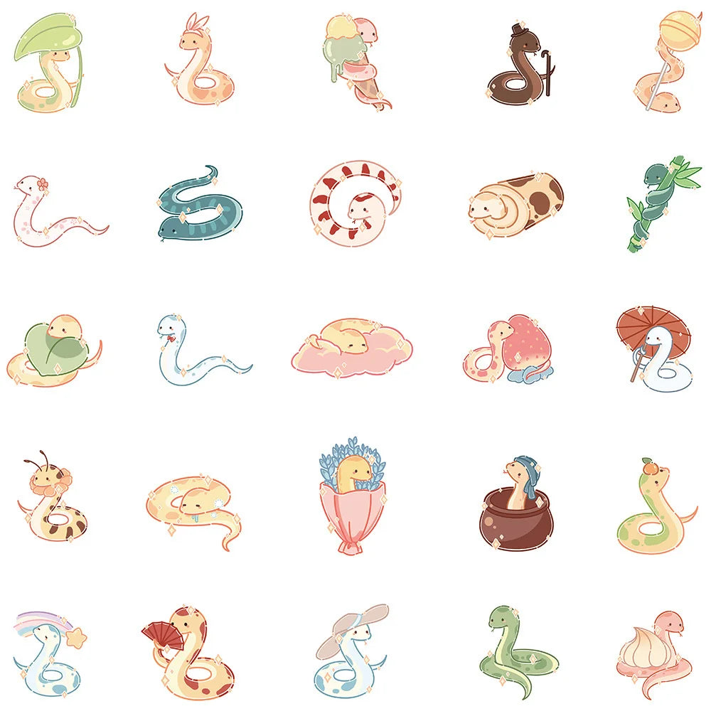 50PCS Cartoon Cute Snake Sticker For iPad Toy Luggage Laptop iPad Skateboard Notebook Cup DIY Sticker