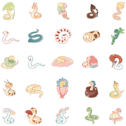 50PCS Cartoon Cute Snake Sticker For iPad Toy Luggage Laptop iPad Skateboard Notebook Cup DIY Sticker