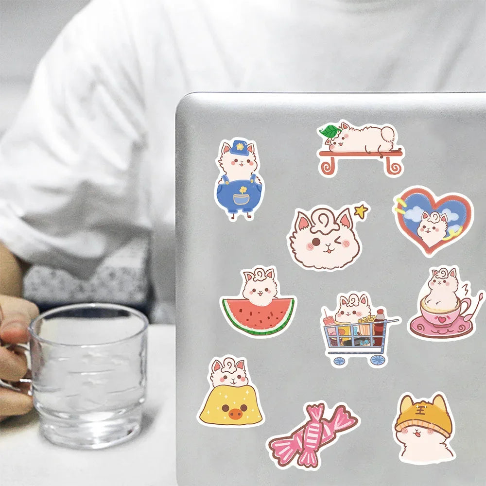 50pcs Hand-painted Cartoon Alpaca Personalized Trendy Water Cup Decoration Sticker, Computer Phone Case Bicycle