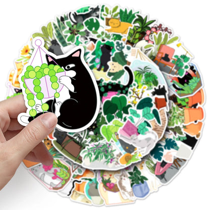 50PCS Cartoon Cats and Plants Stickers Graffiti iPad Desk Notebook Helmet Car  Pattern Scrapbook Toys Decoration