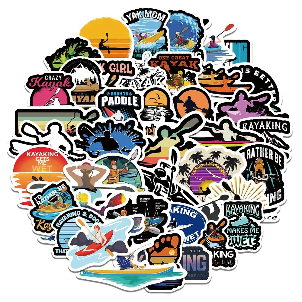 50PCS cartoon water kayak sports graffiti stickers, personalized, fashionable and creative DIY exquisite decorative stickers, luggage, laptops, ipads, guitars, helmets, cars, popular stickers, toys