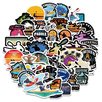 50PCS cartoon water kayak sports graffiti stickers, personalized, fashionable and creative DIY exquisite decorative stickers, luggage, laptops, ipads, guitars, helmets, cars, popular stickers, toys