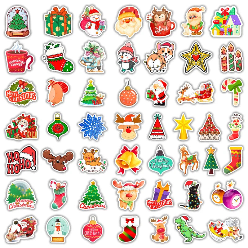 50PCS Cartoon Christmas Graffiti Stickers Luggage Mobile Phone Helmet Car Guitar DIY Wall Sticker Toy Decoration