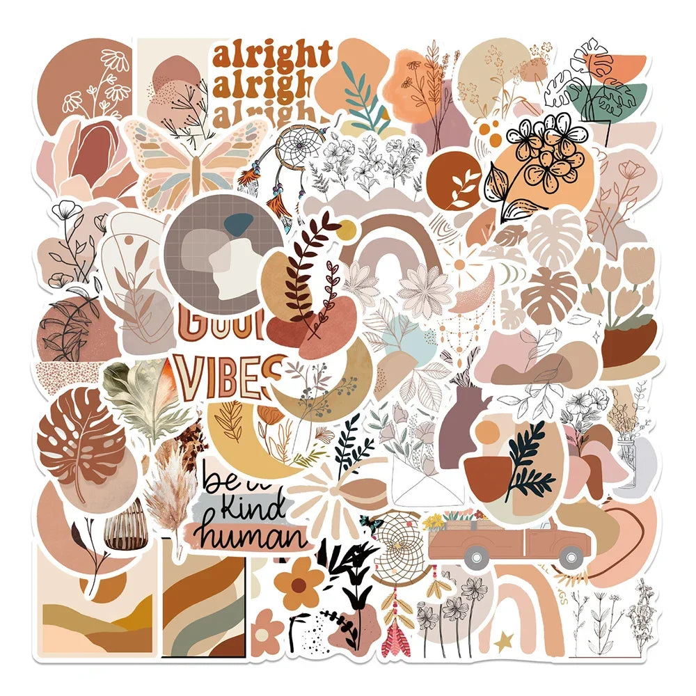 50PCS Boho Style Aesthetic Graffiti Stickers for Luggage Laptop IPad Skateboard DIY Gift Journal Water Cup Guitar
