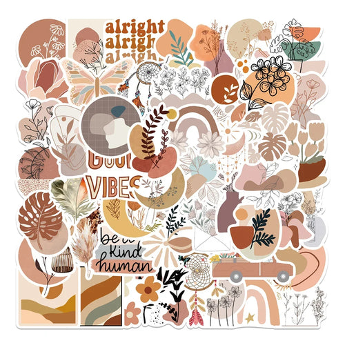50PCS Boho Style Aesthetic Graffiti Stickers for Luggage Laptop IPad Skateboard DIY Gift Journal Water Cup Guitar