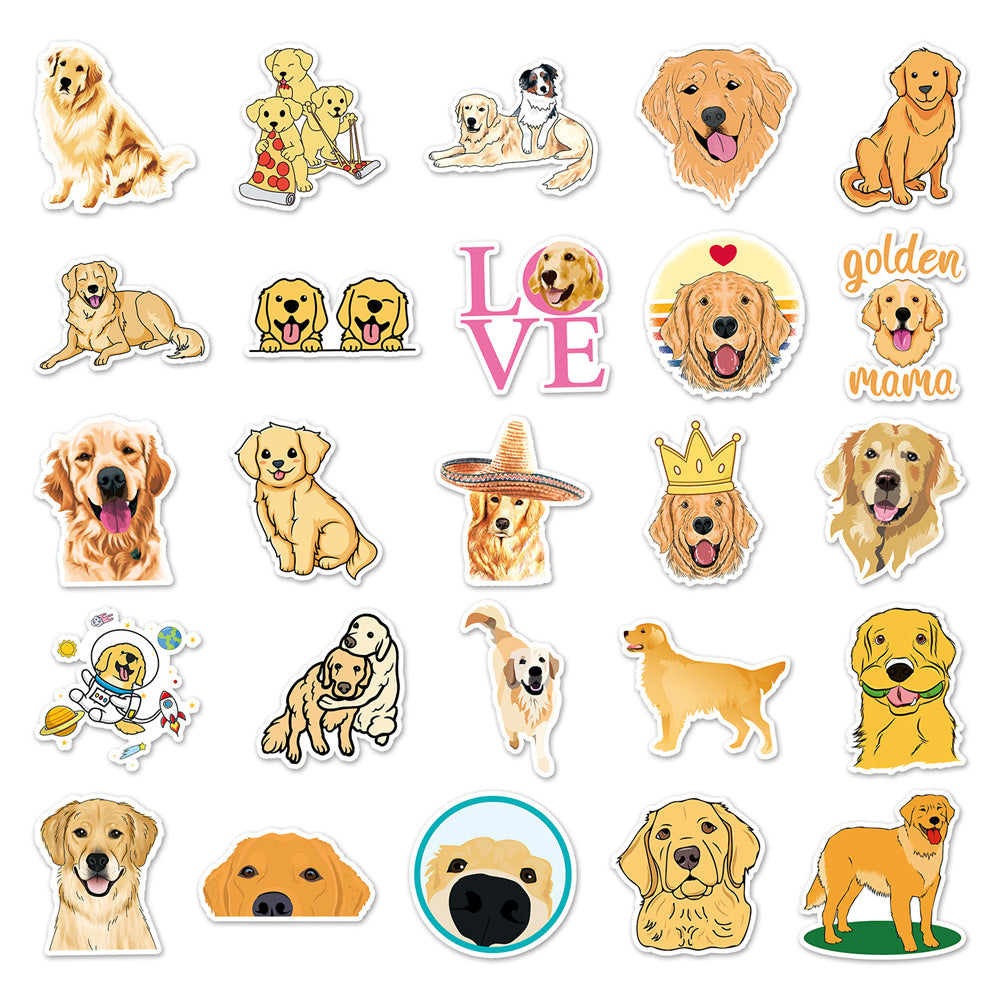 50PCS Golden Retriever Doodle Stickers, Sunny & Friendly Cartoon Dog Decals for Pet Lovers and Happy Vibes