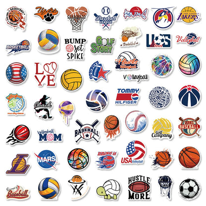 50PCS Ball Sports Stickers Rugby Volleyball Softball Football Basketball Sports Collection Stickers