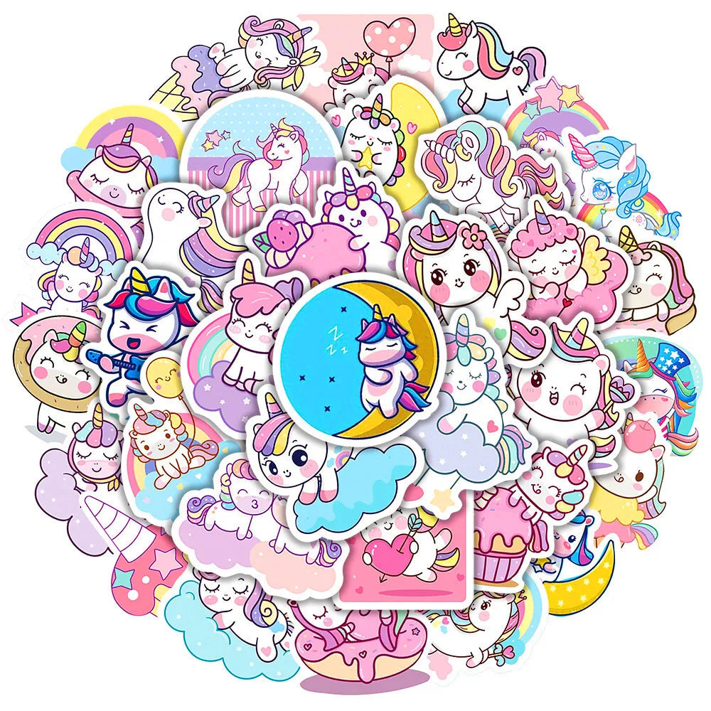 50PCS Cute Unicorn Cartoon Graffiti Sticker Gift Gift Decoration Laptop Waterproof Decal Gift Toy Water CupHelmet