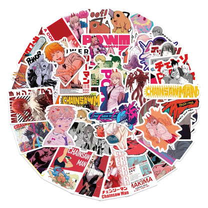 50 pieces of cartoon anime chainsaw man graffiti stickers, personalized, fashionable, creative and trendy DIY exquisite decorative stickers, refrigerator, water cup, skateboard helmet, guitar, popular decal toys