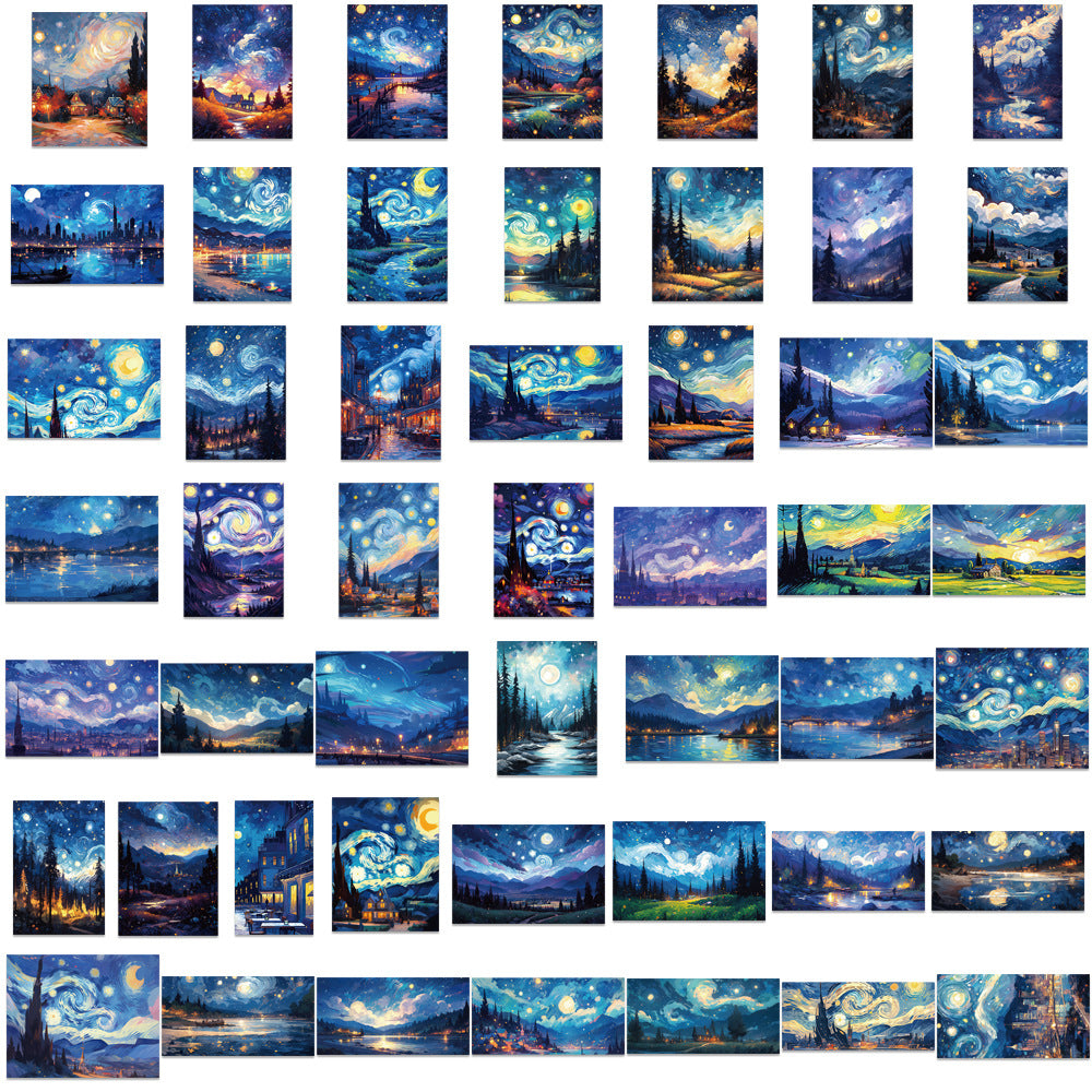 50PCS Starry Night Doodle Stickers, Swirling Van Gogh Inspired Cartoon Art Decals for Dreamers and Creative Souls50 PCS Starry Night Doodle Stickers, Swirling Van Gogh Inspired Cartoon Art Decals for Dreamers and Creative Souls