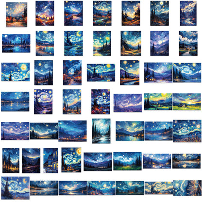 50PCS Starry Night Doodle Stickers, Swirling Van Gogh Inspired Cartoon Art Decals for Dreamers and Creative Souls50 PCS Starry Night Doodle Stickers, Swirling Van Gogh Inspired Cartoon Art Decals for Dreamers and Creative Souls