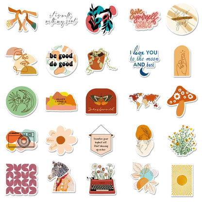50 pieces of Bohemian-style, fresh and simple graffiti stickers featuring toys, luggage, laptops, iPads, skateboards, and more. These are waterproof stickers