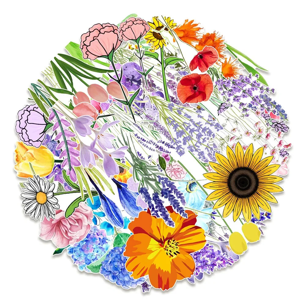 50PCS Flowers and Plants Personalized Graffiti Waterproof Sticker Suitcase NotebookRefrigeratorSkateboardWaterCup