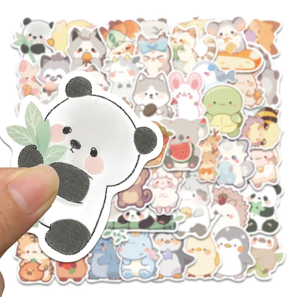 50PCS Cute Animal Doodle Stickers, Funny Chibi Cartoon Vinyl Decals for Kids, Journals, and Laptops