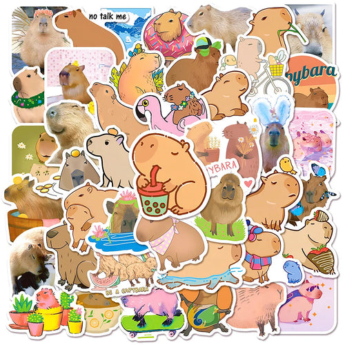 50PCS Cool Popular Stickers Pack Skateboard Guitar Decoration DIY Laptop Animation Cartoon Cute Capybara Graffiti