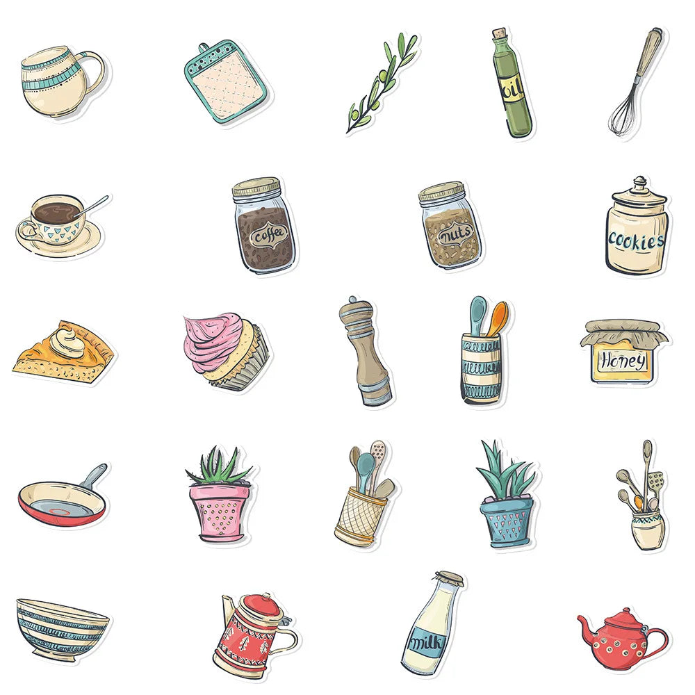 50PCS Cartoon Small Fresh Hand-painted Kitchen Stickers Graffiti Table Computer Pattern Scrapbook Toy Decoration