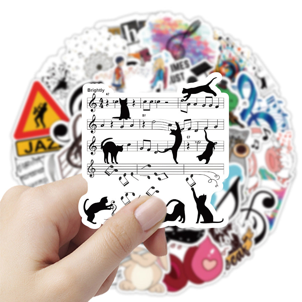 50PCS Cartoon Musical Note Doodle Stickers Exquisite Creative Decorative Stickers for Handmade Notebooks Suitable for DIY Scrapbooks, Notebooks, Skateboards, Guitars, and Desktops