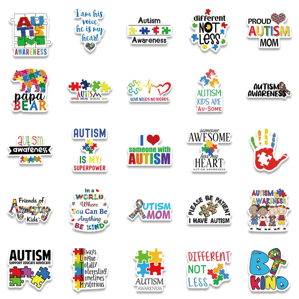 50PCS Autism Graffiti Stickers Luggage Refrigerator Notebook Hand Account Skateboard Water Cup Decoration
