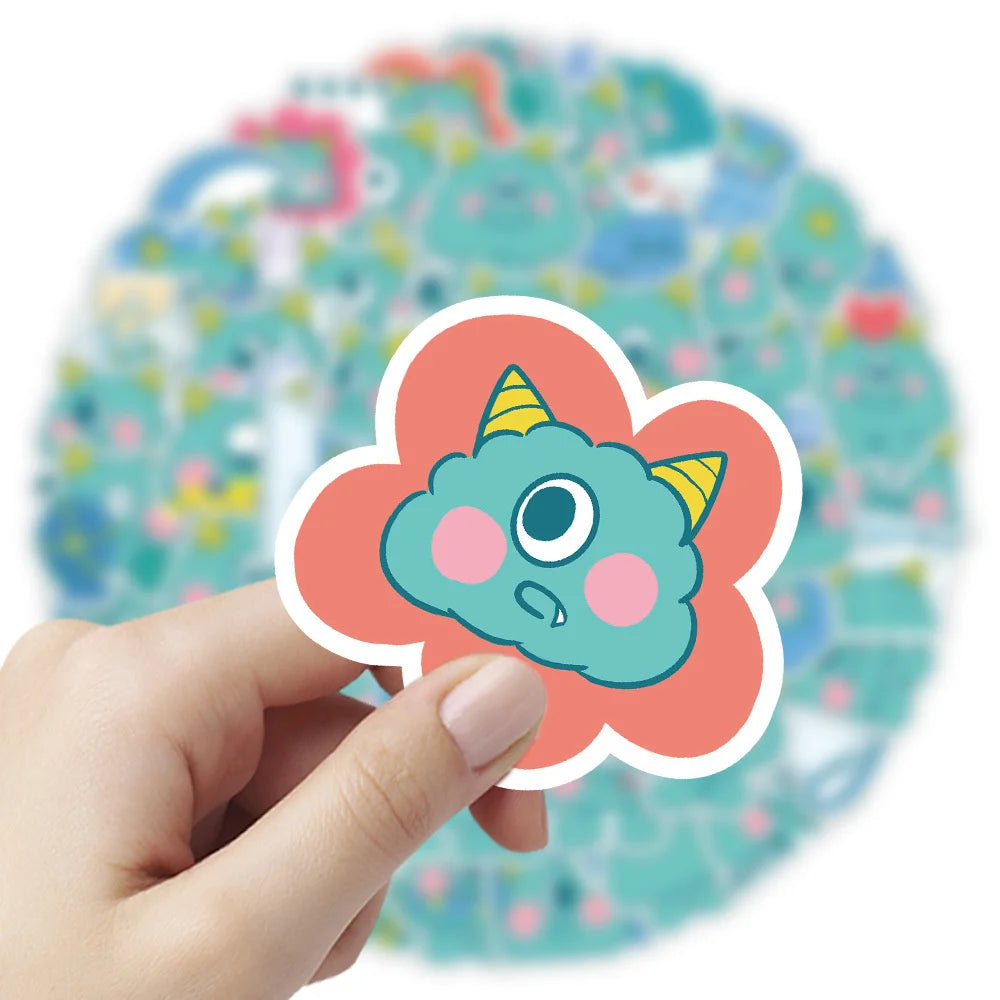 60PCS Cartoon Cute Blue Little Monster Graffiti Stickers Personalized Creative DIY Decorative Stickers Laptop Motorcycle Guitar Decals Popular Toys