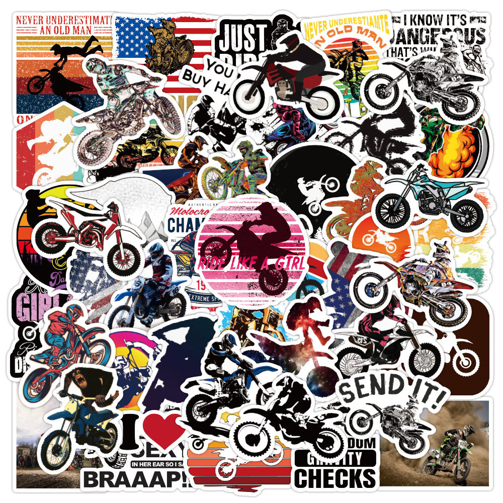 50PCS Dirt Bike Doodle Stickers, Cool Cartoon Motorcycle Decals for Off-Road Adventure and Muddy Vibes