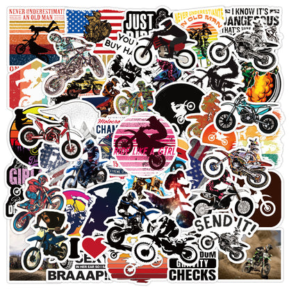 50PCS Dirt Bike Doodle Stickers, Cool Cartoon Motorcycle Decals for Off-Road Adventure and Muddy Vibes