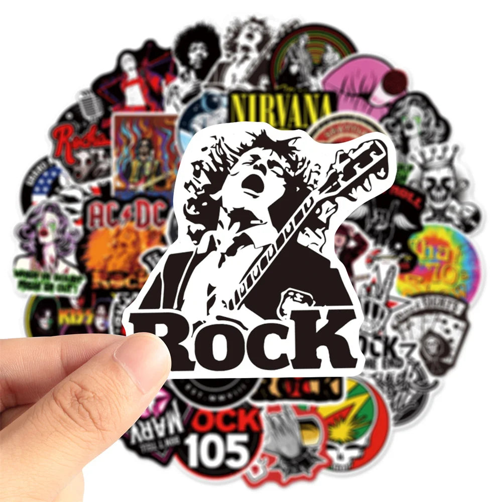 50pcs Trend Rock Band Graffiti Stickers For Toy Luggage Laptop Ipad Skateboard Guitar Motorcycle Gift Stickers
