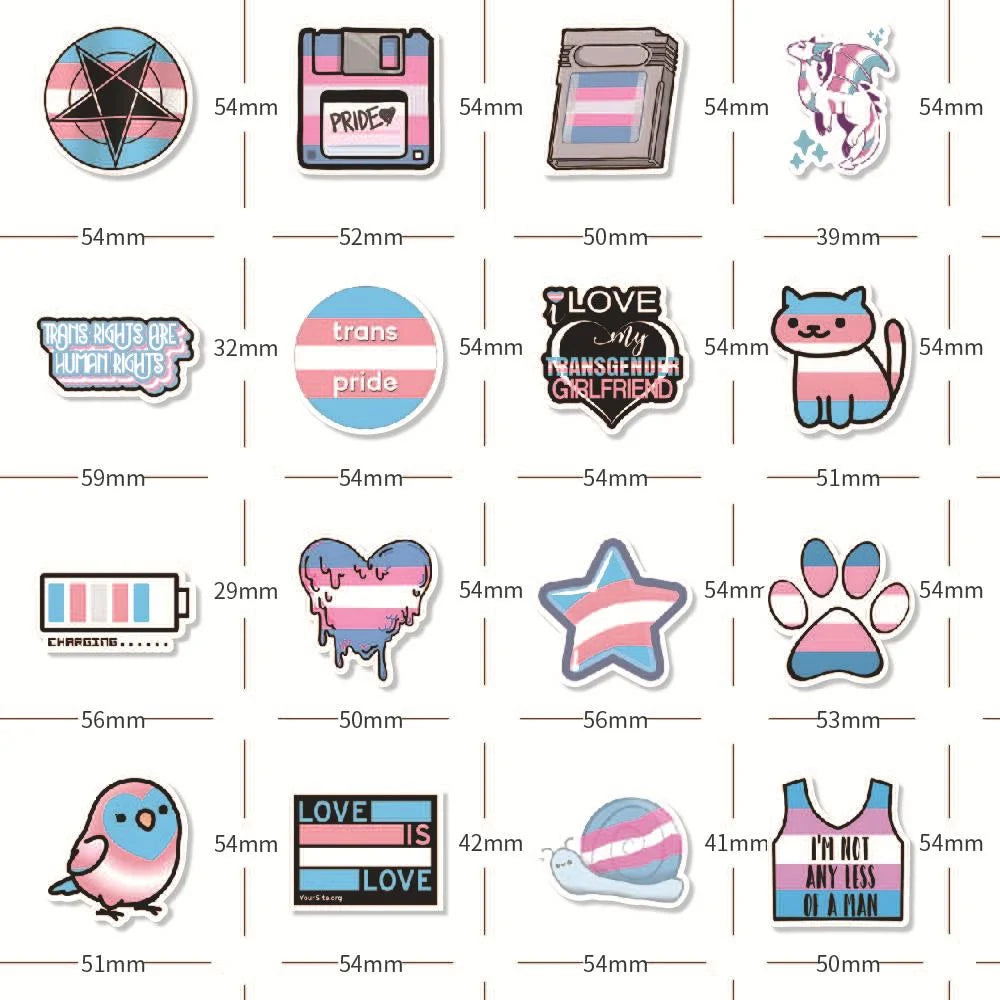 60PCS of transgender pride cartoon graffiti stickers, personalized, fashionable, creative and exquisite trend decorative decal toys, skateboards, mugs, helmets, guitars and popular stickers