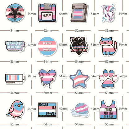 60PCS of transgender pride cartoon graffiti stickers, personalized, fashionable, creative and exquisite trend decorative decal toys, skateboards, mugs, helmets, guitars and popular stickers