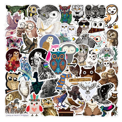 50PCS Cartoon Cute Owl Sticker Waterproof Notebook Scooter Trunk Guitar Refrigerator Water Cup Helmet Personality