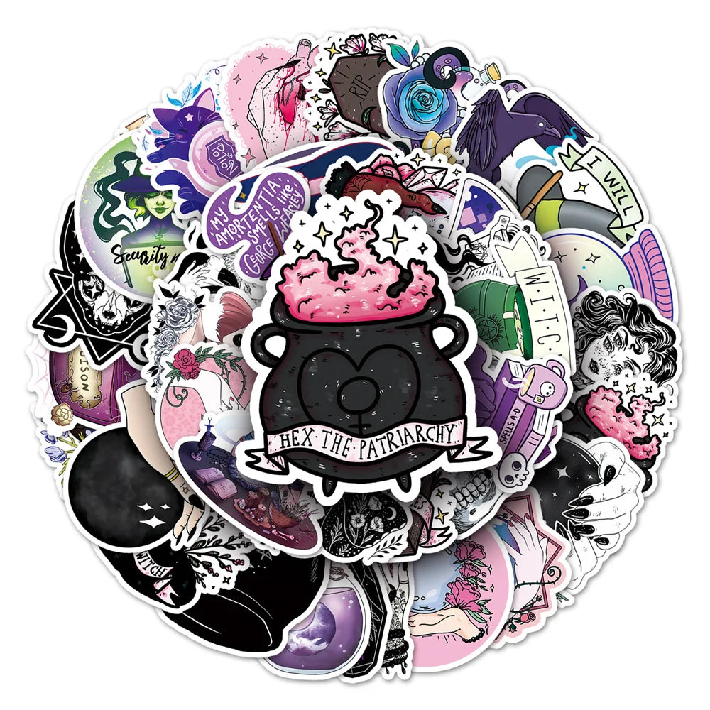 50PCS Witch Cool Graffiti Waterproof Sticker Creative Trend Personalized Decoration Refrigerator Cup HelmetGuitar