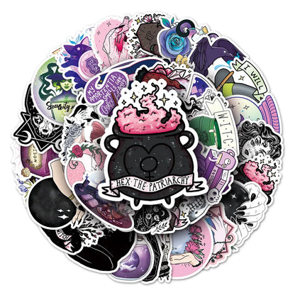 50PCS Witch Cool Graffiti Waterproof Sticker Creative Trend Personalized Decoration Refrigerator Cup HelmetGuitar