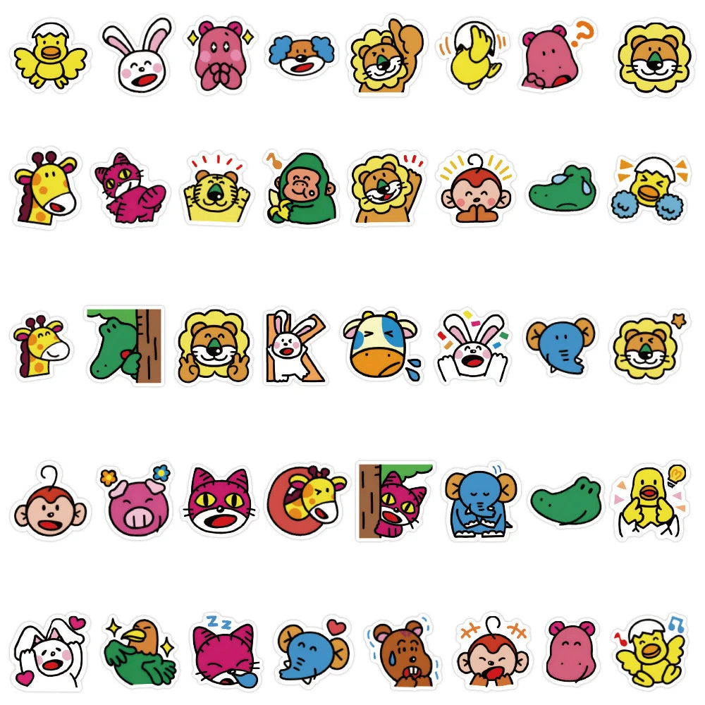 50 pieces of cartoon happy animal cookie graffiti stickers, giraffe, lion, monkey personalized creative, fashionable and trendy DIY decorative decal cups, helmets, skateboards and popular toy stickers