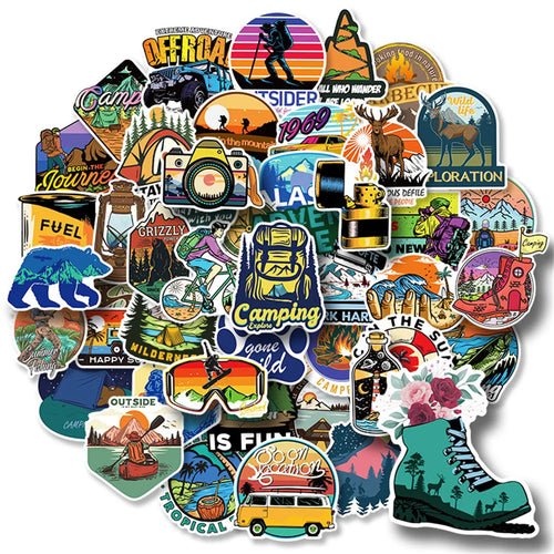 50PCS Outdoor Adventure Stickers Camping Wilderness Natural Graffiti Refrigerator Water Cup Waterproof Skateboard