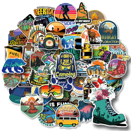 50PCS Outdoor Adventure Stickers Camping Wilderness Natural Graffiti Refrigerator Water Cup Waterproof Skateboard
