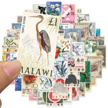 50PCS Cartoon Japanese Retro Travel Stamp Doodle Stickers Exquisite Fashion Creative DIY Journal Decorative Decals Suitable for Skateboards, Guitars, Laptops, Helmets, and Stationery Boxes