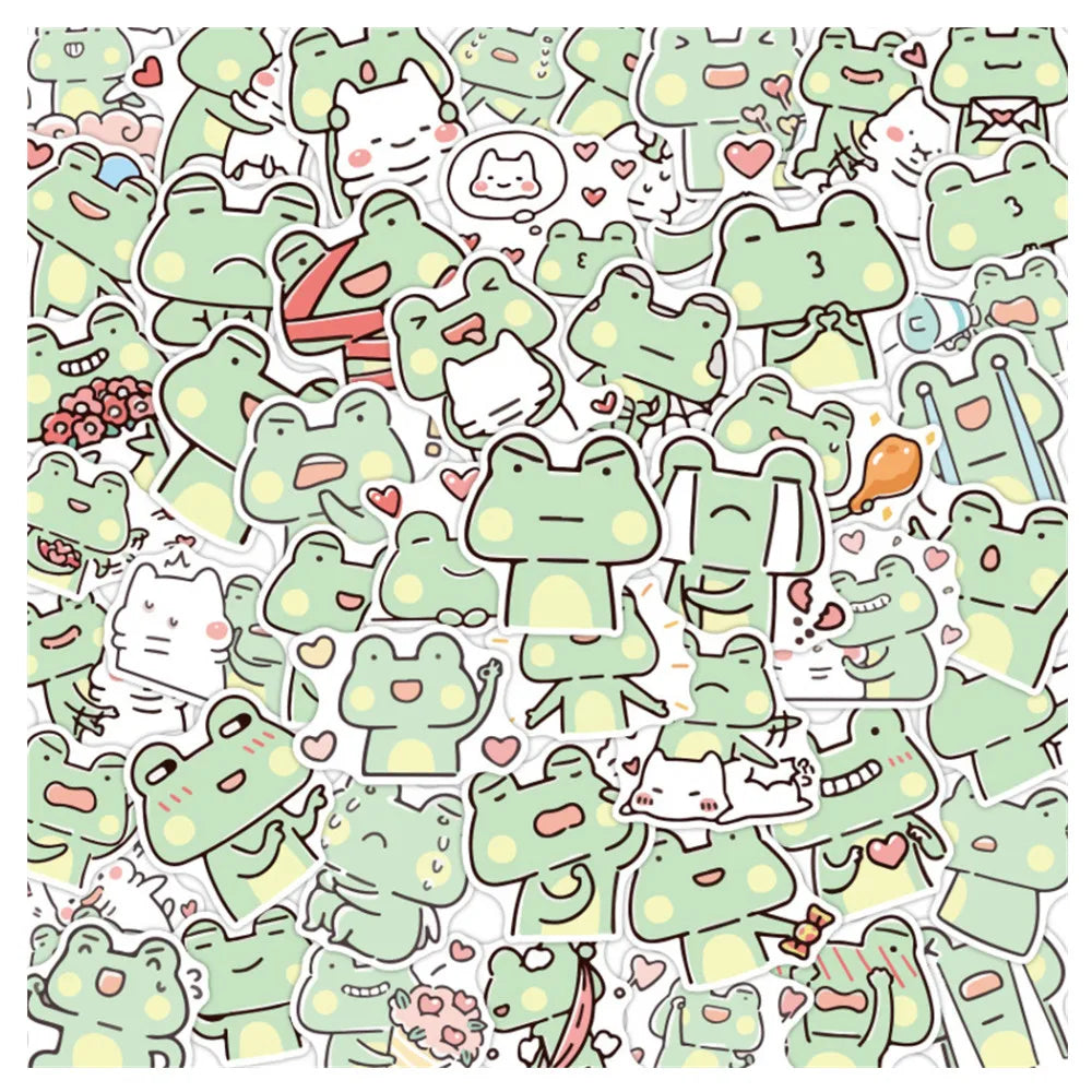 50PCS  Cute Cartoon Chibi Frog Kawaii Sticker Toy Luggage Laptop Ipad Guitar Water Cup  Table Skateboard Sticker