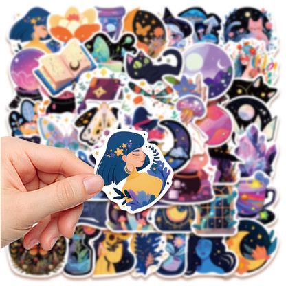 50PCS Cartoon Glow-in-the-Dark Magic Doodle Stickers Exquisite Creative DIY Journal Decorative Decals Suitable for Desks, Luggage, Chairs, Skateboards, Water Bottles, Helmets, and Stationery Cases