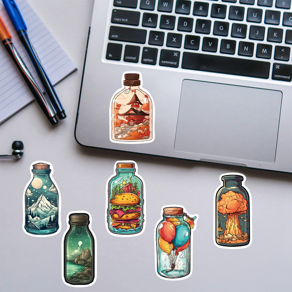 50PCS Cute Glass Jar Doodle Stickers, Cartoon Transparent Bottle Decals for Planners, Journals, and Aesthetic Decor