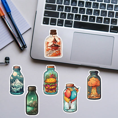 50PCS Cute Glass Jar Doodle Stickers, Cartoon Transparent Bottle Decals for Planners, Journals, and Aesthetic Decor