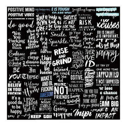 61PCS of black background inspirational English slogan graffiti stickers, personalized, fashionable, creative and exquisite decorative decals, toy suitcases, laptops, ipads, scooters and popular stickers