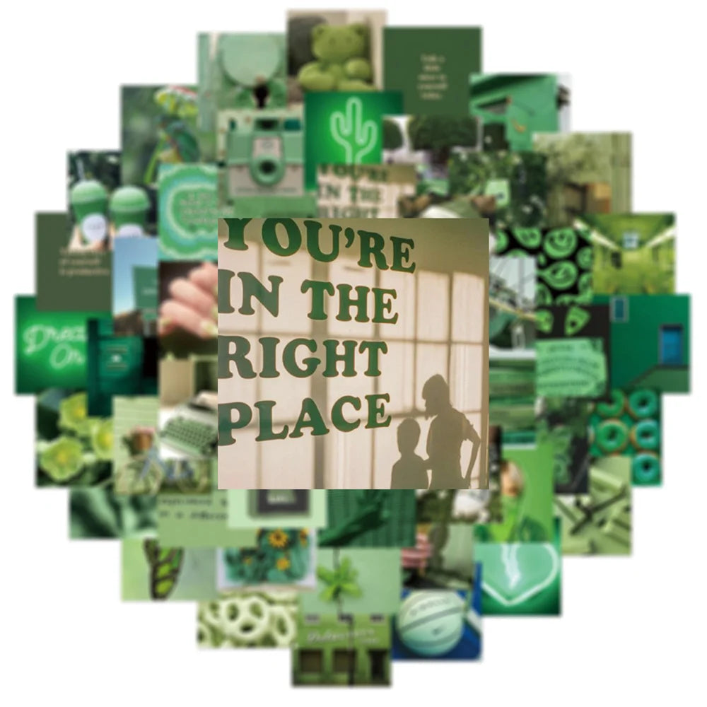 50PCS Green Personalized Landscape Painting Graffiti Sticker Suitcase Guitar Car Computer Waterproof PVC WaterCup