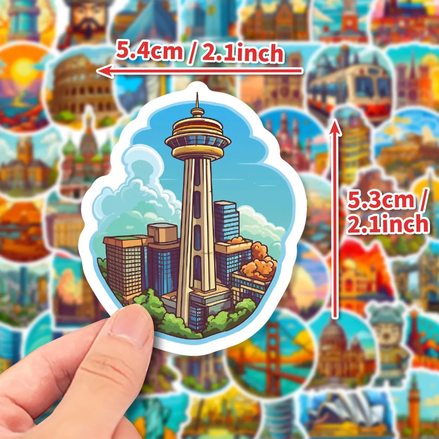 50PCS New Popular World Building Stickers Pack Skateboard Guitar Decoration DIY Suitcase Helmet Waterproof Decal